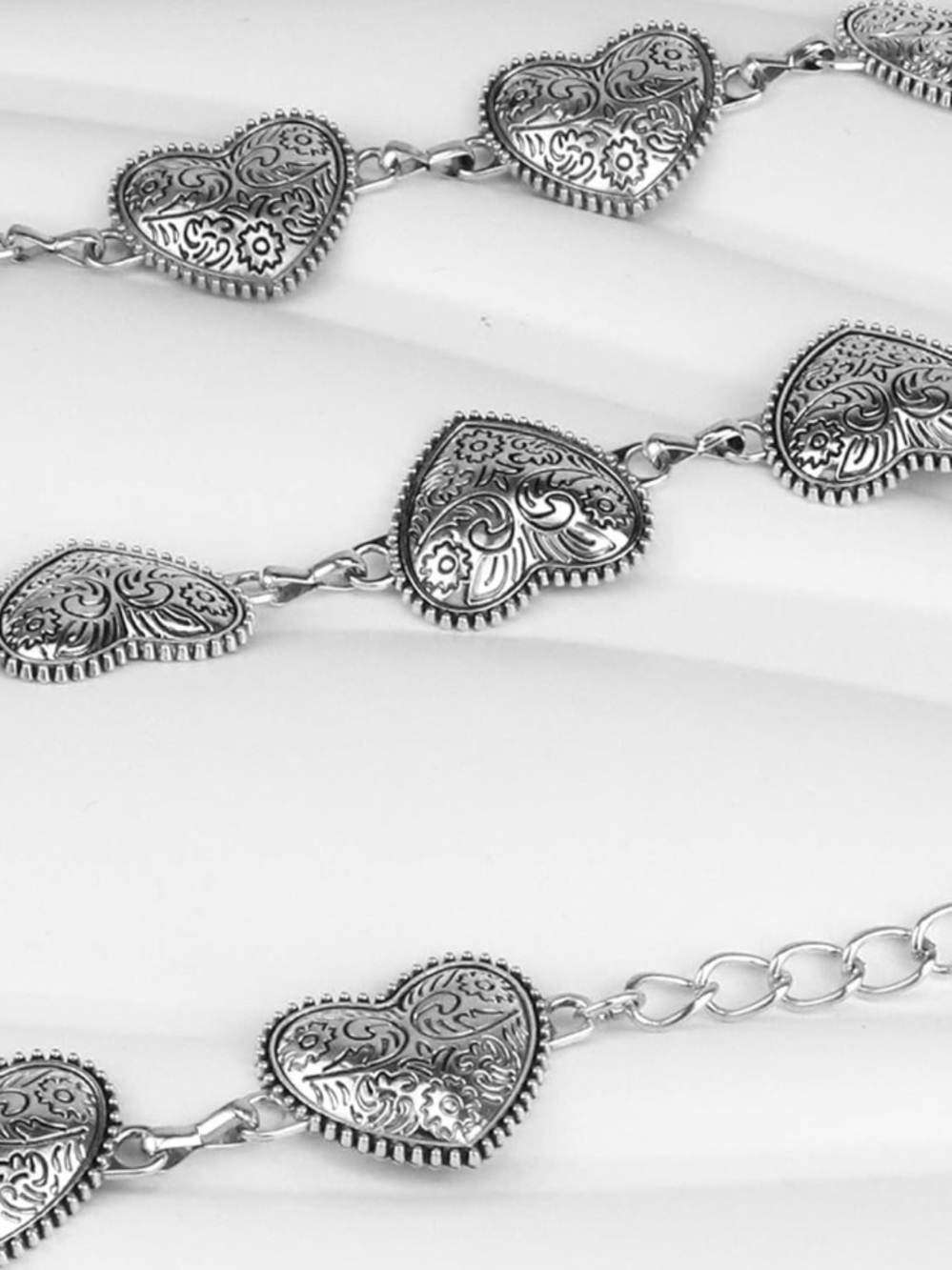 Vintage Style Silver Heart Chain Waist Belt Boho Western Concho Body Chain - Picture 5 of 6